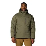 Campera impermeable Columbia Oak Harbor II para hombre, color verde oliva. Cuenta con tecnología Omni-Tech, costuras selladas, forro Omni-Heat Infinity, aislamiento Thermarator, capucha y dobladillo ajustables, bolsillo interior de seguridad y cierres en los bolsillos del pecho y las manos.