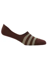 Calcetines invisibles marrones con rayas horizontales grises, confeccionados en bambú y spandex.