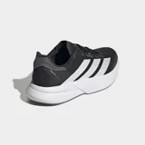 Championes de running Adidas modelo Duramo Speed 2, color negro con las tres tiras características en blanco. Presentan un exterior de malla técnica transpirable, tecnología de amortiguación Lightstrike y suela de caucho resistente para mayor tracción.