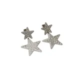 Aros colgantes de acero quirúrgico con baño de oro, con diseño de dos estrellas decoradas con circonias.
