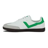 Zapatillas Pony Moma de cuero blanco con detalles en verde y gris.