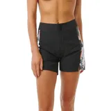 Short de baño negro con estampado de hojas de palmera en los laterales.