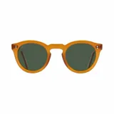 Lentes de sol con montura redonda color miel y lentes verdes.