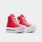 Championes Converse All Star Lift Double Stack rojos con plataforma blanca y cordones blancos.