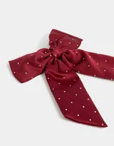 Hebilla francesa para el pelo color negro con moño de satén con lunares blancos y apliques de strass.