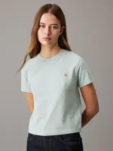 Remera de algodón color menta, de corte regular con cuello redondo y mangas cortas, con insignia bordada de Calvin Klein.