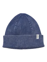Gorro de lana azul con tejido de punto acanalado y parche con el logo de Jack & Jones en el dobladillo.