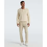 Sweater tipo polo de manga larga color crema, tejido en algodón con trama zigzag y logo bordado en el pecho.
