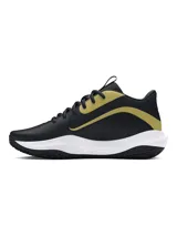 Championes de básquet Under Armour Lockdown 7, color negro con detalles en dorado y suela blanca.
