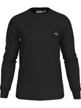 Remera negra de manga larga con cuello redondo y logo de Calvin Klein Jeans estampado en el pecho.