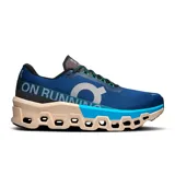 Championes de running On Running Cloudmonster 2, color azul con detalles en gris, negro y beige.