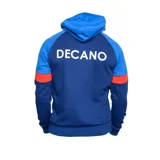 Campera con capucha del Club Nacional de Football, color azul con mangas celestes y detalles en rojo. Presenta el escudo del club en el pecho y cierre frontal con cremallera.