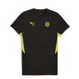 Remera de fútbol Puma del Club Atlético Peñarol, color negro con detalles en amarillo. Presenta el logo de Puma en el pecho y el escudo del club en el lado opuesto.