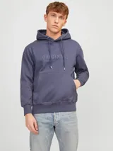Canguro azul con capucha, cordones ajustables y bolsillo tipo canguro. Estampado en relieve con la palabra "ORIGINALS" y el logo de la marca.