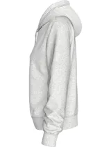 Buzo de felpa gris jaspeado con capucha y cordones. Logotipo de Calvin Klein Jeans estampado en el pecho.