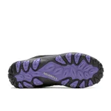 Championes de trekking Merrell Crosslander 3 para mujer, color negro con detalles en gris y violeta. Capellada de cuero y textil con puntera reforzada, forro de malla transpirable, plantilla Kinetic Fit BASE removible, entresuela de EVA y suela de goma con tecnología Merrell Air Cushion.