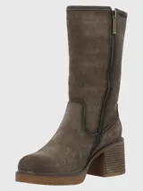 Bota de caña media color marrón de gamuza, con taco cuadrado y plataforma.