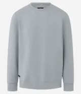 Buzo deportivo negro de poliéster con cuello redondo y mangas largas.