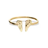 Pulsera rígida de aleación de metales bañada en oro de 18k con detalle de alas en los extremos.