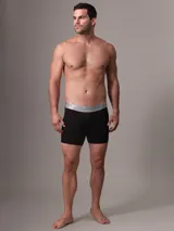 Pack de tres bóxer negros Calvin Klein de microfibra con cintura elástica plateada con el logo de la marca.