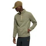 Buzo polar verde oliva con cuello alto abotonado y logo bordado en el pecho.