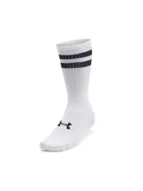 Pack de seis pares de medias deportivas blancas con tres rayas horizontales negras en la parte superior y logo de la marca en el tobillo.