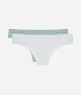 Kit de dos bombachas bikini sin costuras, una blanca con textura de encaje y otra celeste con textura calada.
