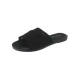 Sandalia de dama color negro, con capellada tejida y suela plana.