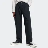 Pantalón negro de sarga con cintura elástica, cordón interno y paneles dobles en las rodillas.