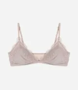 Soutien top triangular color beige, confeccionado en microfibra con detalles de encaje y tirantes regulables. Posee copas desmontables.