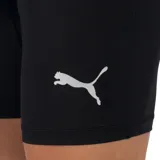 Calza corta de compresión negra con logo de Puma en blanco en la pierna izquierda.