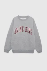 Buzo gris de cuello redondo marca Anine Bing, con logo estampado en color bordó.