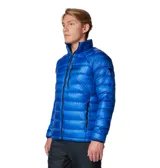 Campera de plumas Columbia Titanium Arctic Crest Down para hombre, color azul eléctrico. Cuenta con tecnología Omni-Heat Arctic que utiliza un sistema de aislamiento de captura solar, y Omni-Shield que repele la humedad y resiste las manchas. Se puede guardar en uno de los bolsillos.