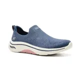 Championes Skechers Go Walk Arch Fit 2.0 Eliza, color azul marino, sin cordones, con capellada de tejido de punto Stretch Fit, plantilla Arch Fit extraíble, amortiguación Ultra Go y tecnología Comfort Pillar. Diseño vegano.