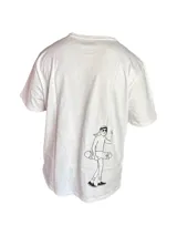 Remera lila con efecto acid wash y estampado circular en el pecho con diseño abstracto en color blanco.