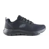 Championes Skechers Flex Appeal 5.0 color negro, con cordones, capellada de malla técnica, plantilla Skechers Air-Cooled Memory Foam y suela Flex Lite.