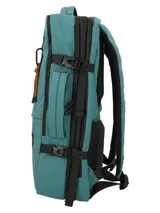 Mochila RKF unisex de poliéster reciclado repelente al agua, color gris. Cuenta con tres compartimentos independientes con cierre, compartimento para laptop de 15 pulgadas, triple bolsillo frontal con cierre, mango lateral, correas ajustables, almohadillas en la espalda, pasador para maleta y broches laterales.