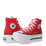 Championes Converse Chuck Taylor All Star Lift Double Stack HI, unisex, color rojo con detalles en blanco y negro. Zapatillas de caña alta con plataforma y cordones.