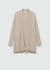 Cardigan negro de tejido de punto fino con cuello pico y manga larga.