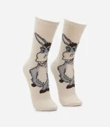 Medias largas de algodón color beige con estampa del personaje Burro de la película Shrek.