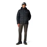 Campera puffer negra para hombre, marca Columbia, modelo Labyrinth Loop II. Confeccionada en poliéster con forro Omni-Heat Infinity, capucha ajustable con cordón, puños elásticos, bolsillos con cierre en el pecho y en las manos, y dobladillo ajustable con cordón.