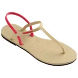 Ojotas Havaianas You Paraty FC color beige con tira trasera rosa.