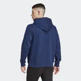 Canguro con capucha Adidas Essentials, color azul marino, con logo del trifolio bordado en blanco en el pecho. Cuenta con bolsillo tipo canguro, puños y dobladillo acanalados, y cordón ajustable en la capucha.