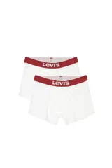 Pack de dos bóxer briefs blancos de algodón con pretina elástica roja con el logo de Levi's en blanco.