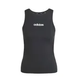 Musculosa negra ajustada de algodón y elastano, con logo lineal de Adidas en el pecho y espalda deportiva.