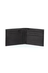 Billetera doble de cuero color marrón con porta tarjetas, porta documentos y doble compartimento para billetes.