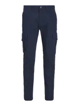 Pantalón cargo azul marino con cierre de cremallera.