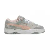 Championes urbanos Puma modelo 180, color gris con detalles en rosa y celeste.
