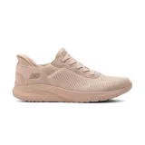 Championes deportivos Skechers Slip-Ins BOBS Sport Squad Chaos - Current Muse, color beige. Diseño sin cordones con capellada de malla, plantilla Memory Foam y tecnología Heel Pillow.