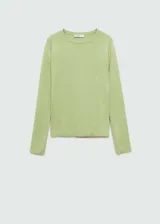 Sweater de punto fino color beige, con cuello redondo y mangas largas.